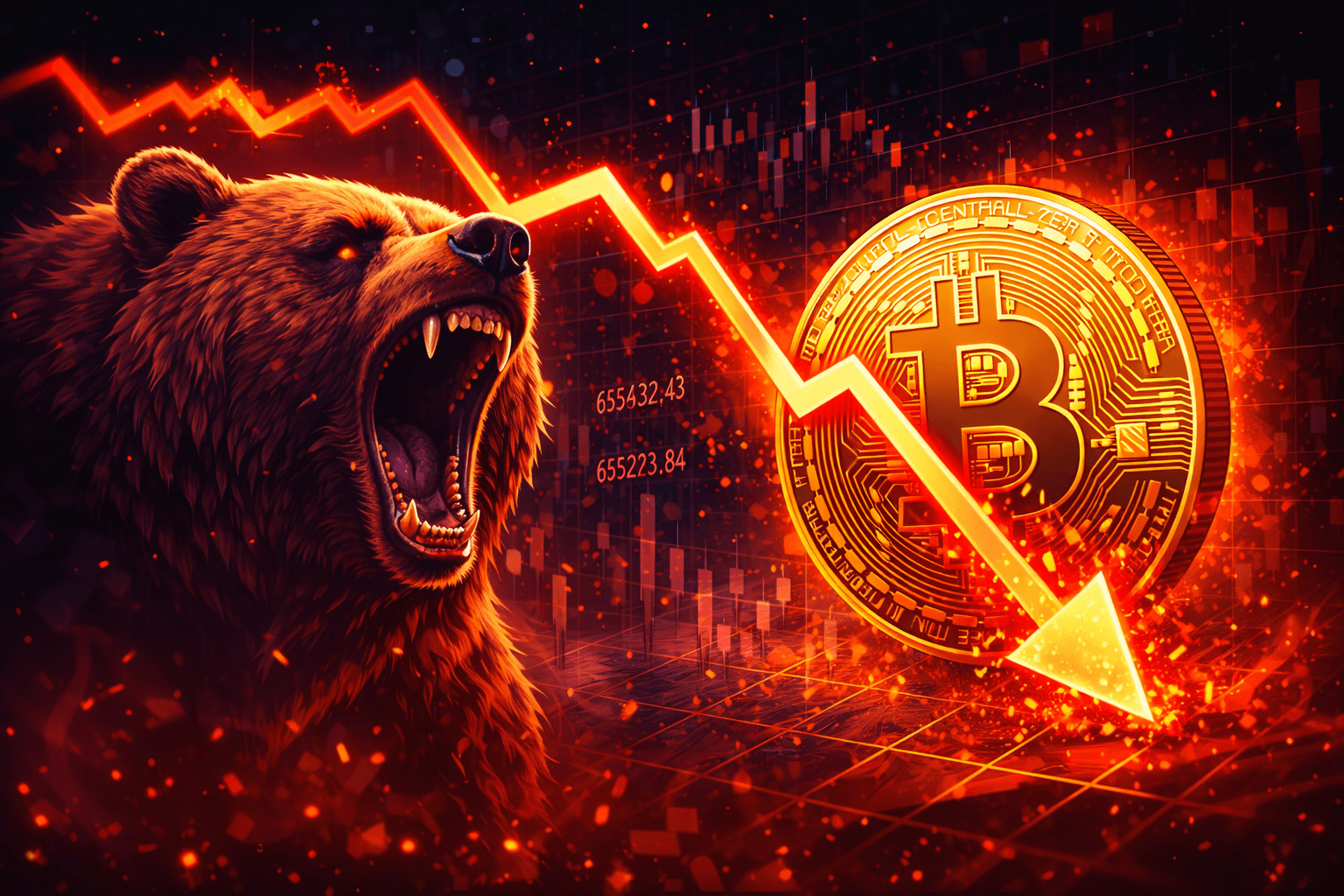 Bitcoin price decline and market uncertainty illustrated with bearish crypto trend