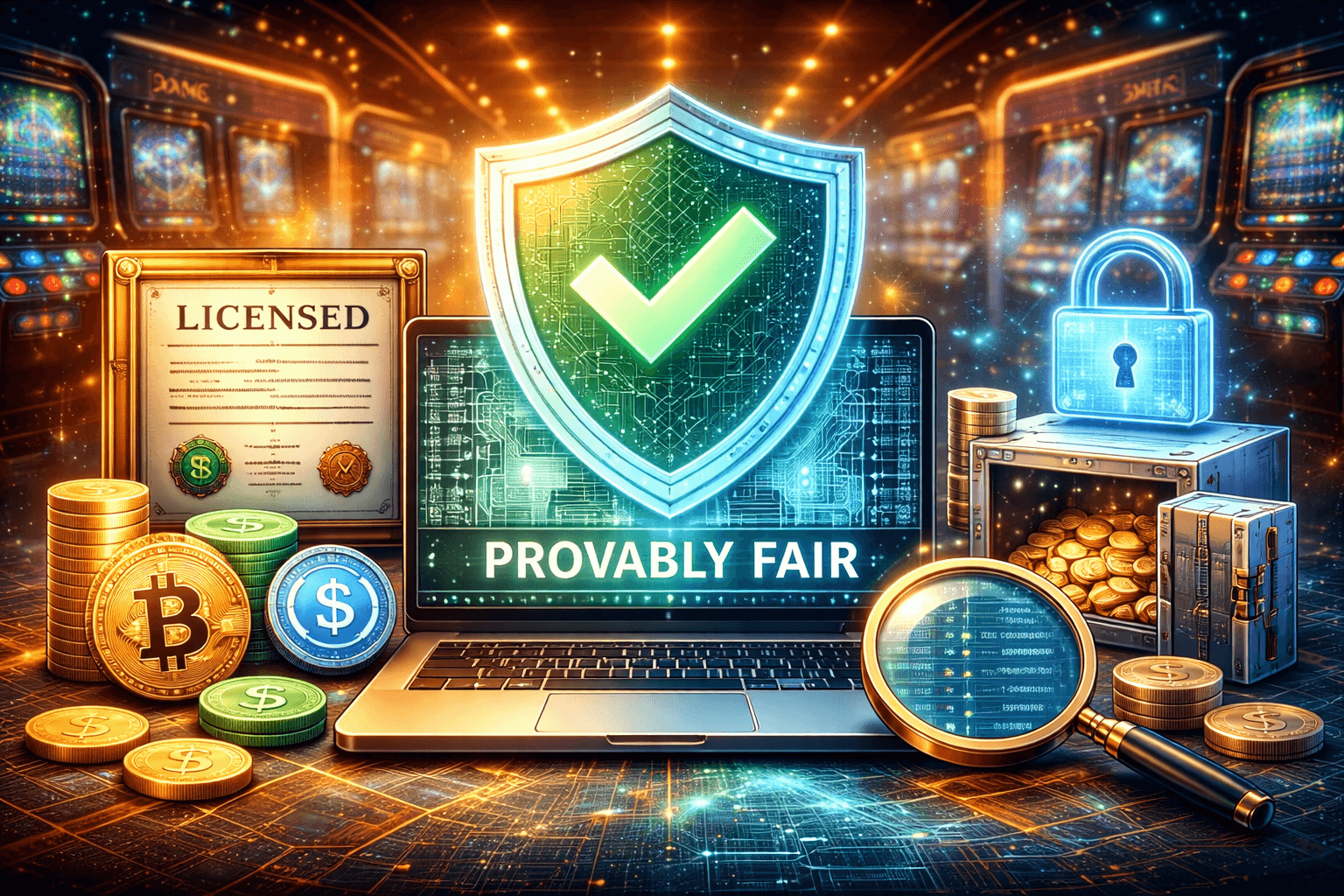 Secure crypto casino with blockchain transparency and provably fair verification concept