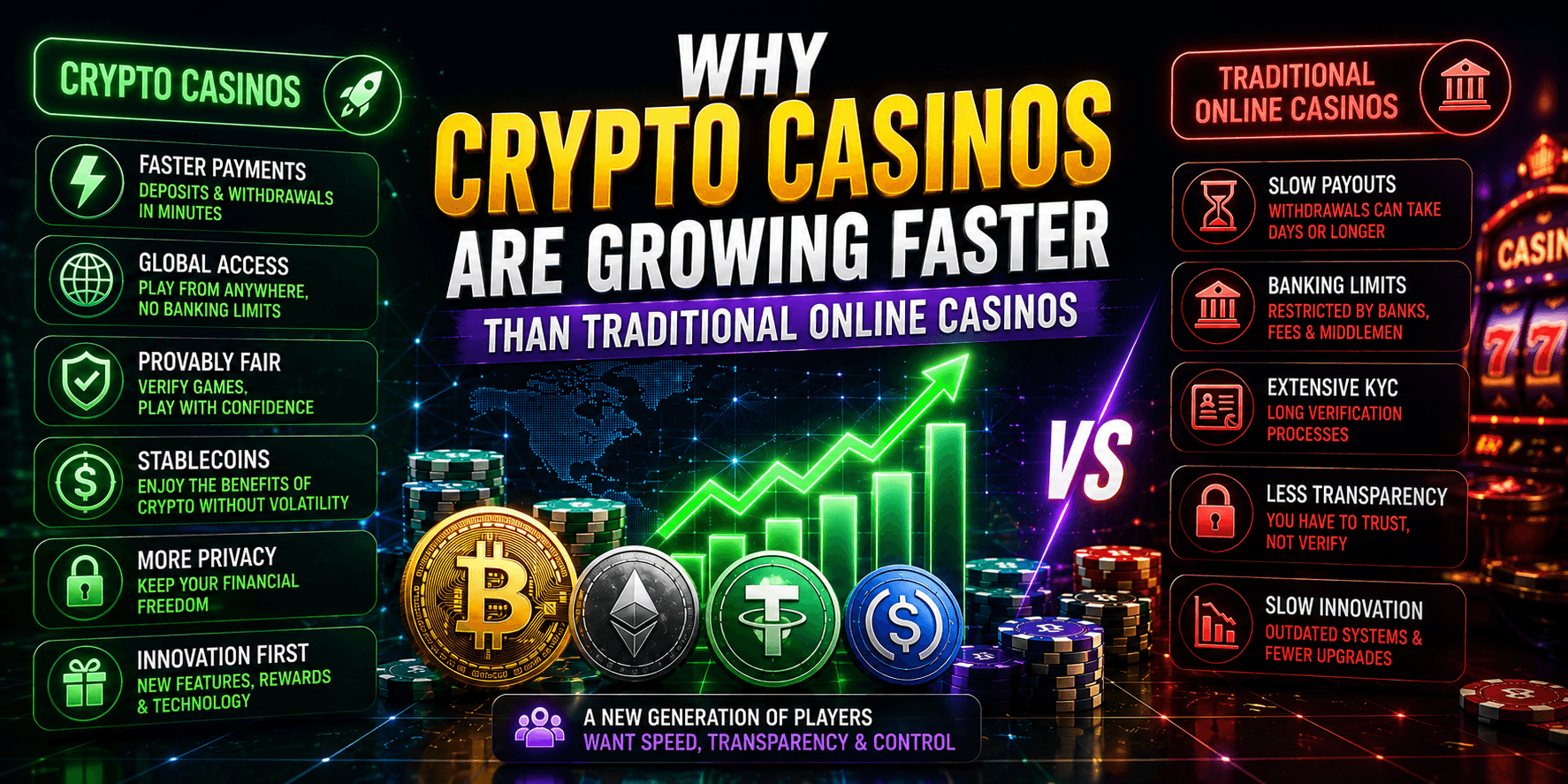 crypto casino growth concept showing blockchain gaming expansion and rising adoption