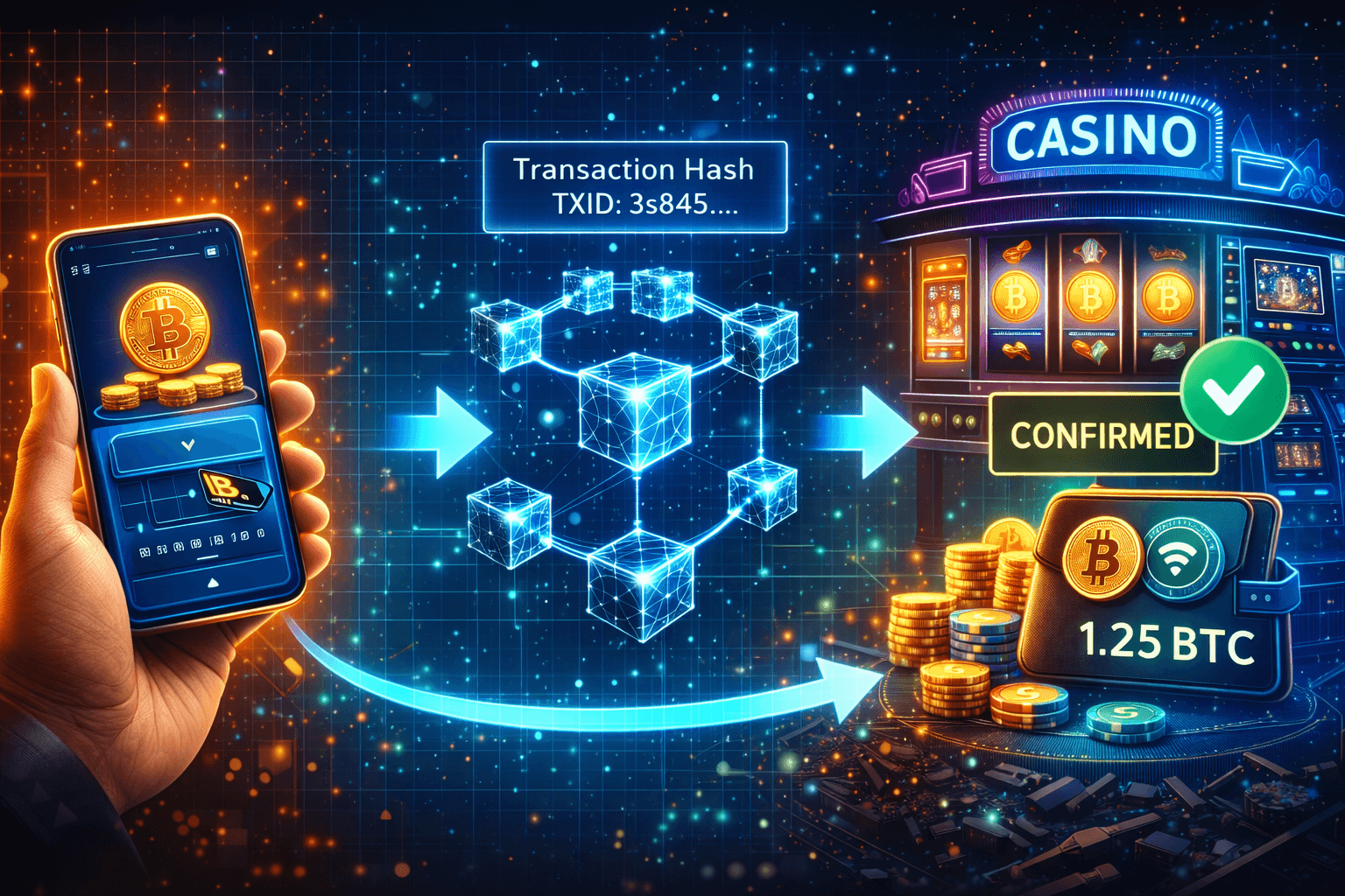 crypto casino withdrawal process showing blockchain transaction and digital wallet transfer